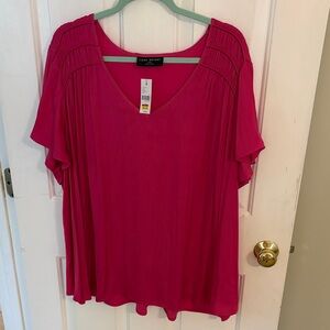 Lane Bryant Bright Fuchsia V-Neck Flutter Sleeve Tunic